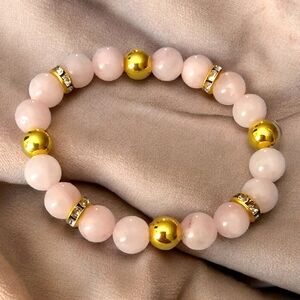 Handmade Rose Quartz Bracelet with 14K Gold Fill & CZ — “The Desiree"